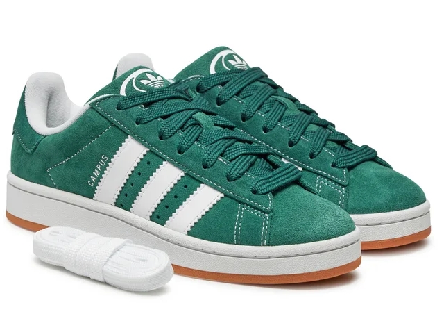 Zöld női sportcipő fehér csíkokkal